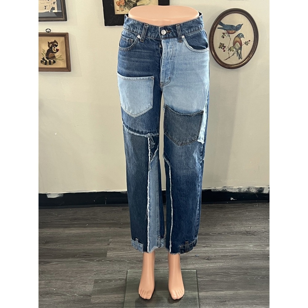 Revice Multi-Wash Patchwork Straight-Leg Denim Jeans Size 24